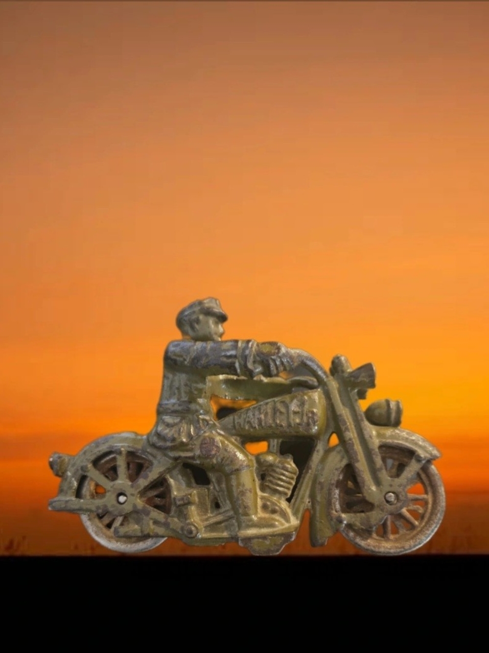 Authentic 1930 Hubley "Harley Jr." Cast Iron Motorcycle Toy – Original Olive